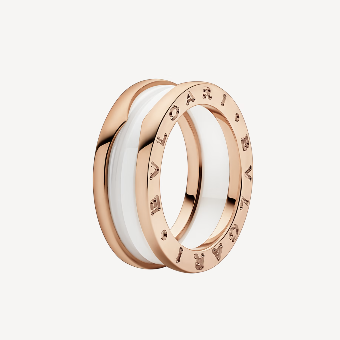 [Moco]ZERO 1 TWO-BAND LOOPS AND WHITE CERAMIC SPIRAL PINK GOLD RING