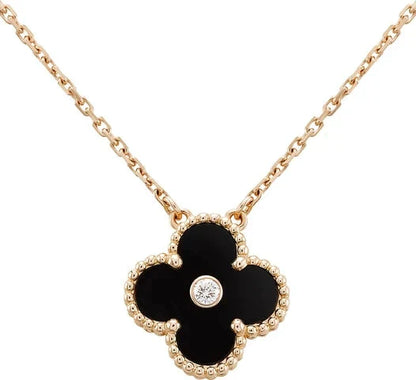 [Moco]CLOVER 15MM DIAMOND ONYX NECKLACE