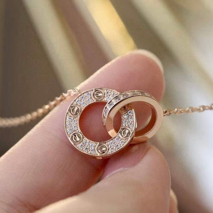 [Moco]LOVE 7.6MM NECKLACE ROSE GOLD AND SILVER  FULL DIAMOND