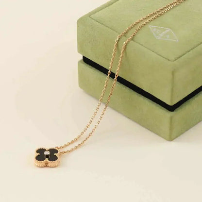 [Moco]CLOVER 15MM DIAMOND ONYX NECKLACE