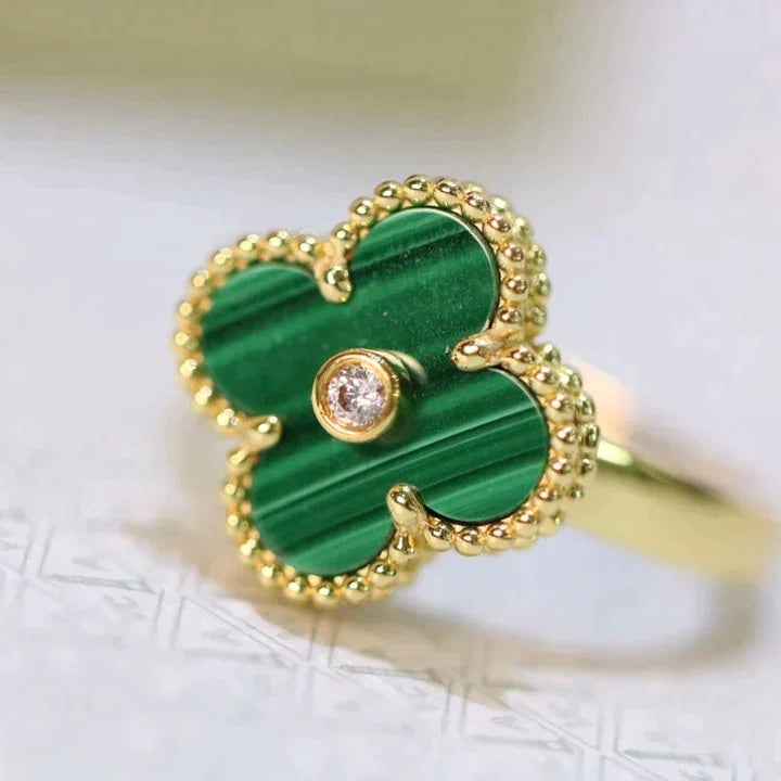 [Moco]CLOVER MALACHITE RING GOLD DIAMOND