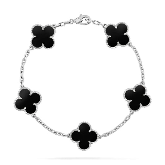 [Moco]CLOVER 5 MOTIF ONYXS  BRACELET SILVER