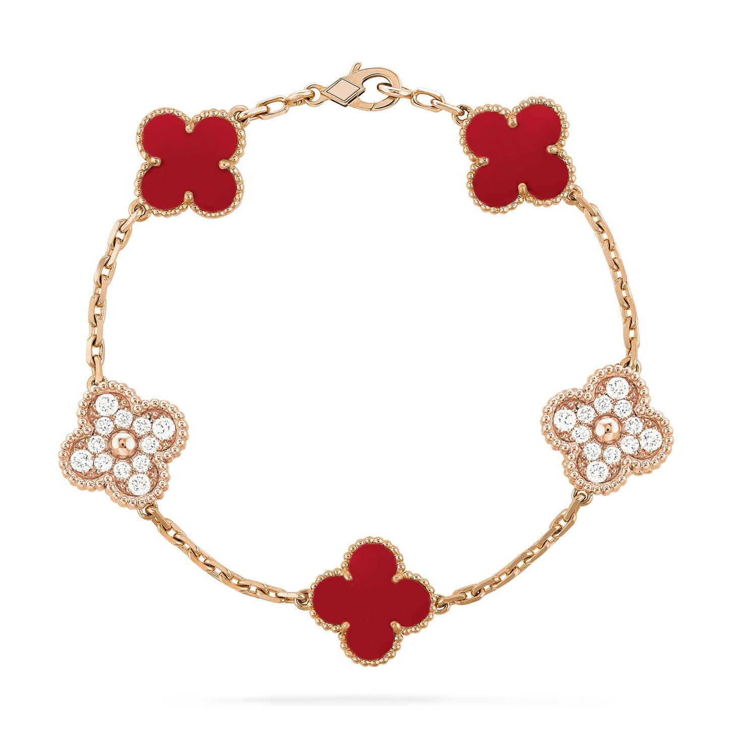 [Moco]CLOVER 5 MOTIFS CARNELIAN DIAMOND BRACELET