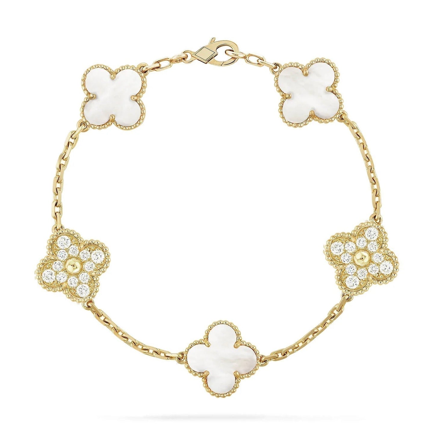 [Moco]CLOVER BRACELET 5 MOTIF WHITE MOP DIAMOND