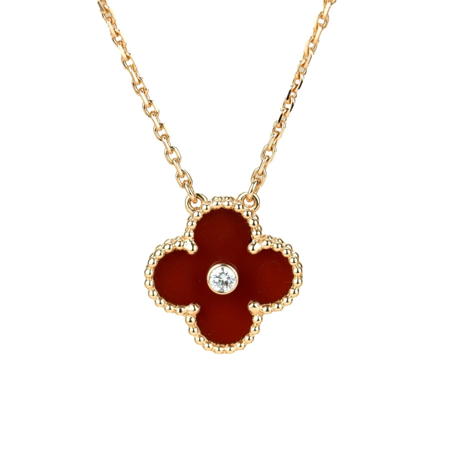 [Moco]CLOVER 15MM DIAMOND CARNELIAN NECKLACE