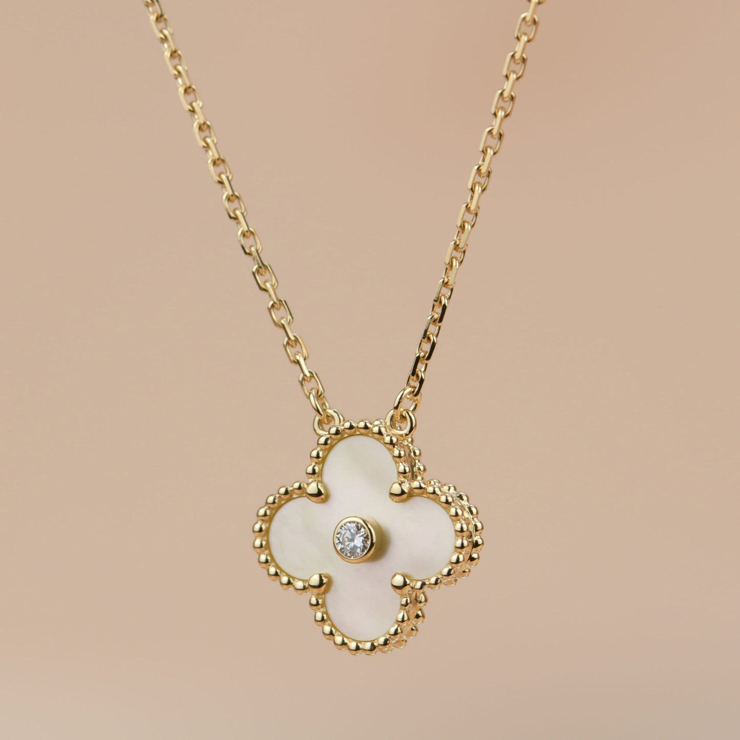 [Moco]CLOVER 15MM DIAMOND GOLD MOTHER OF PEARL NECKLACE