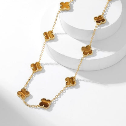 [ROYAL]CLOVERS THE 10-MOTIFS TIGER EYE NECKLACE