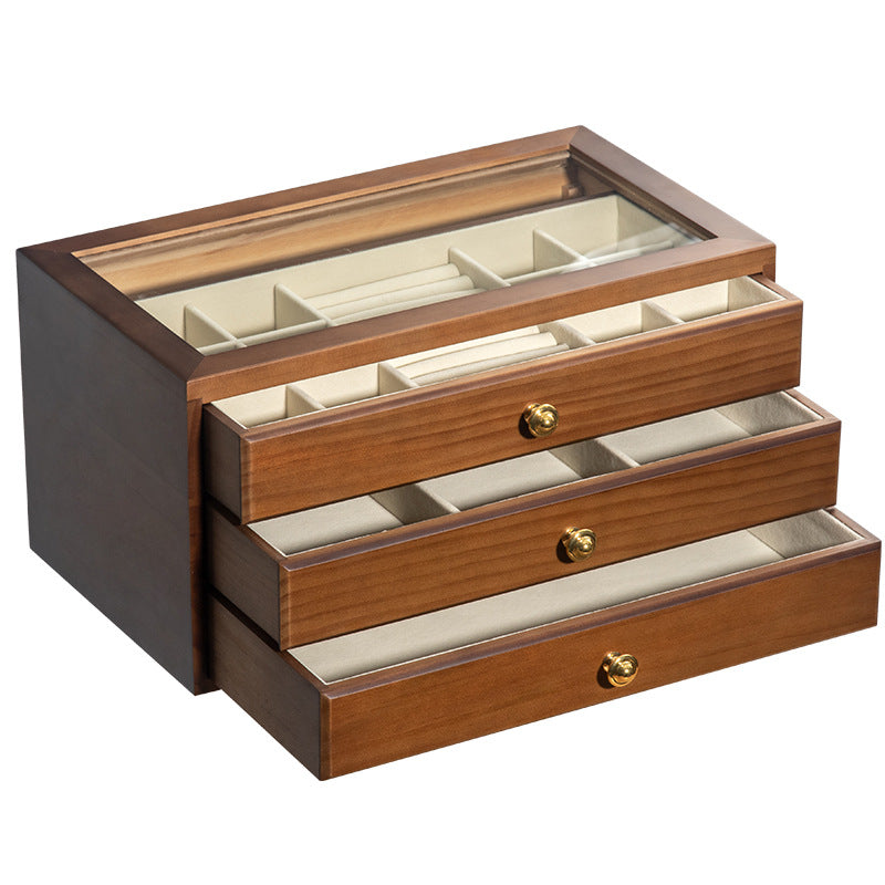 HIGH-GRADE SOLID WOOD JEWELRY BOX TRANSPARENT GLASS STORAGE BOX