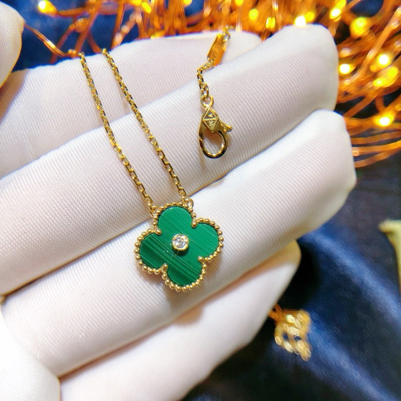 [Moco]CLOVER 15MM DIAMOND TURQUOISE NECKLACE