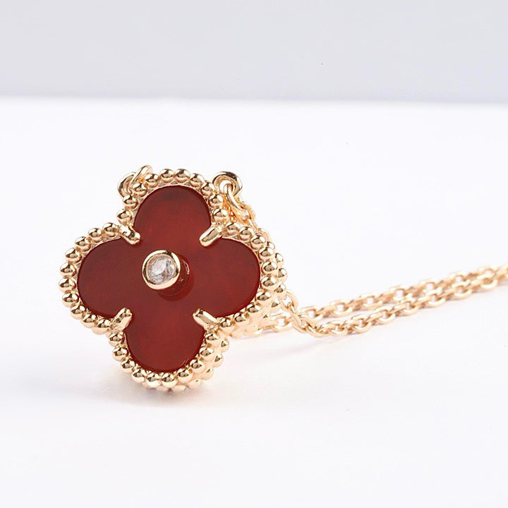 [Moco]CLOVER 15MM DIAMOND CARNELIAN NECKLACE