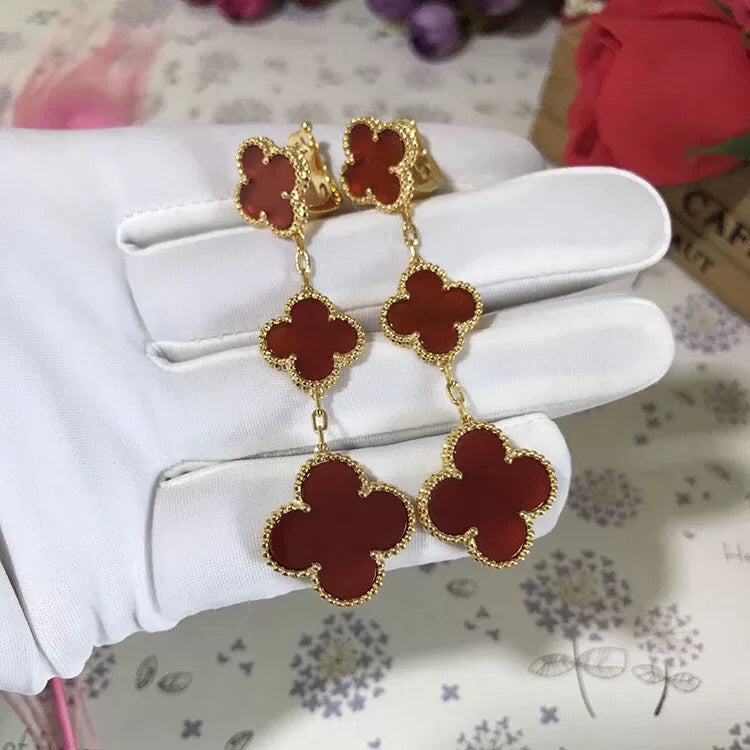 [Moco]CLOVER 3 MOTIF CARNELIAN DROP EARRINGS