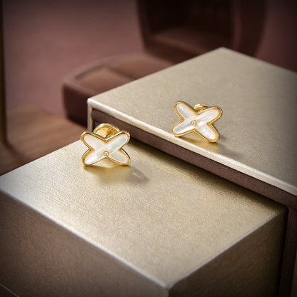 [Moco]JEUX DE WHITE MOP GOLD DIAMOND EARRINGS