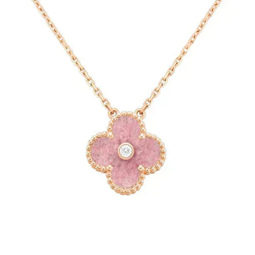 [Moco]CLOVER 15MM DIAMOND RHODONITE NECKLACE