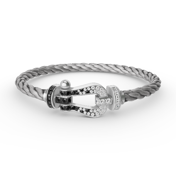 [Moco]FORCE LARGE HORSESHOE BLACK WHITE DIAMOND BRACELET SILVER