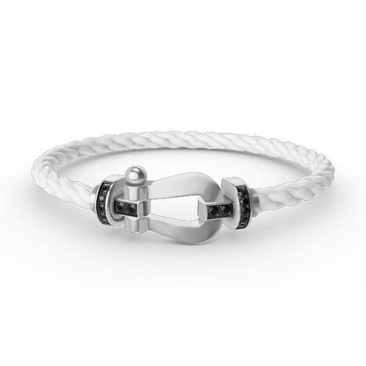 [Moco]FORCE LARGE HORSESHOE BLACK DIAMOND BRACELET SILVER