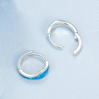 Opal Hoop Earrings for Women White Gold Plated