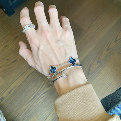 [Moco]CLOVER 5 MOTIF PIETERSITE SILVER BRACELET