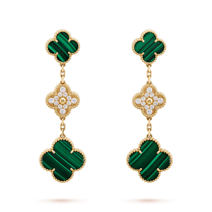 [Moco]CLOVER EARRINGS GOLD MALACHITE DIAMOND 3 MOTIF