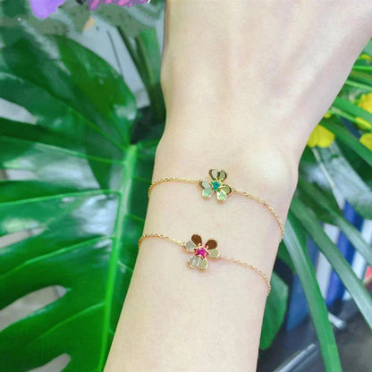 [Moco]FRIVOLE GOLD FLOWER PINK MALACHITE BRACELET