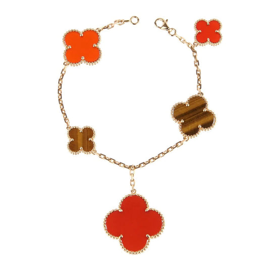 [Moco]CLOVER BRACELET 5 MOTIFS CARNELIAN TIGER EYE