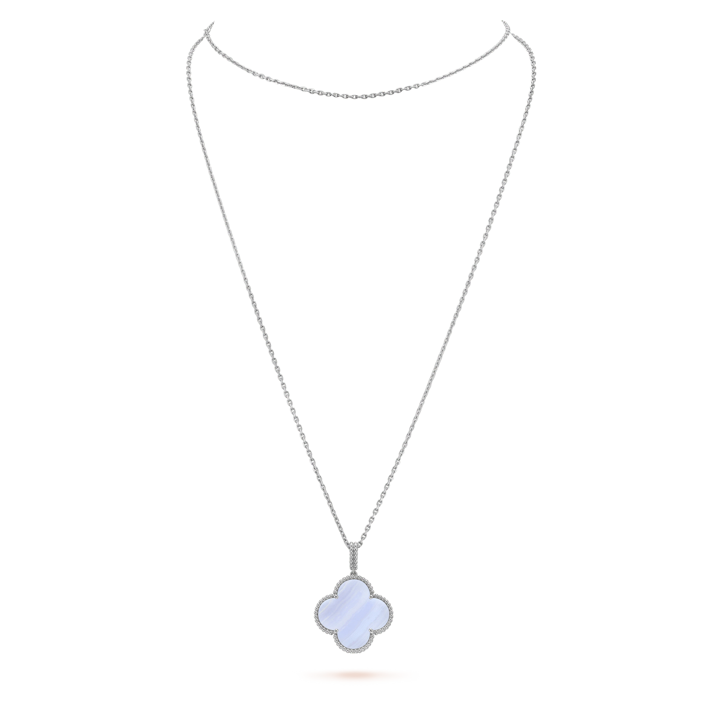 [Moco]CLOVER SILVER CHALCEDONY BIG CLOVER NECKLACE