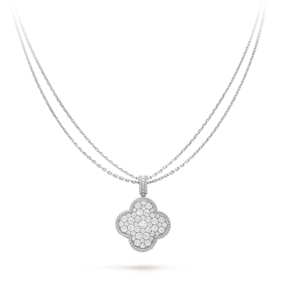 [Moco]CLOVER 25MM SILVER FULL DIAMOND BIG CLOVER NECKLACE