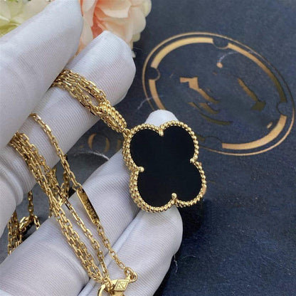 [Moco]CLOVER 25MM GOLD ONYX BIG CLOVER NECKLACE