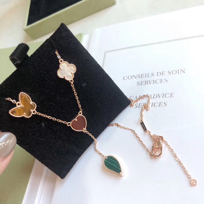 [Moco]LUCKY SPRING 4 MOTIFS ROSE GOLD NECKLACE