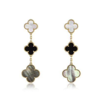 [Moco]CLOVER EARRINGS GOLD ONYX MOP 3 MOTIF