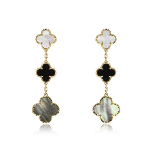 [Moco]CLOVER EARRINGS GOLD ONYX MOP 3 MOTIF