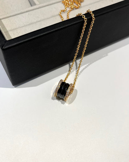 [Moco]ZERO 1 BLACK CERAMIC DIAMOND PINK GOLD NECKLACE